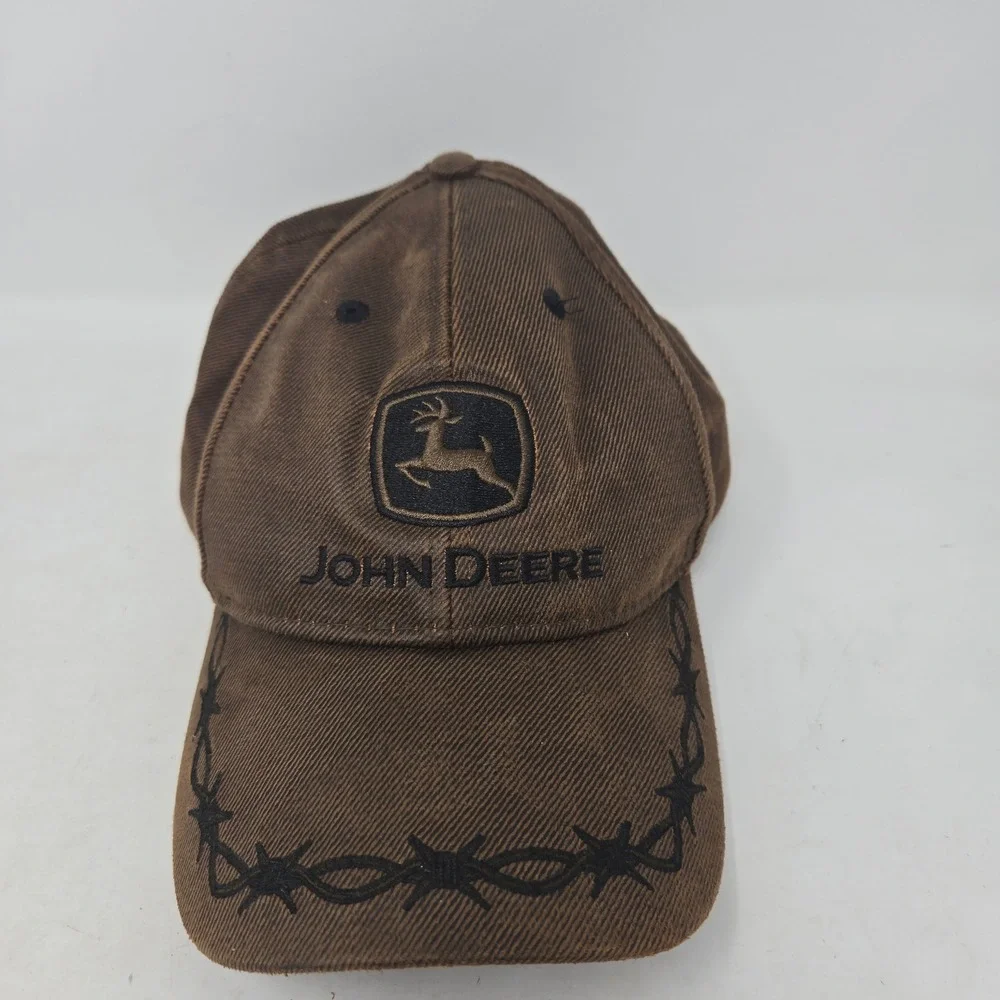 John Deere Country Hat Brown Barbed Wire Embroidered Adjustable Baseball Cap